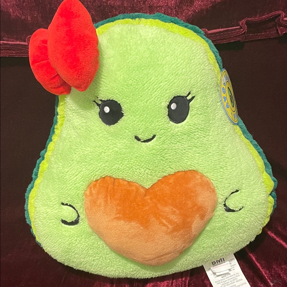 Cute Avocado Pillow with Red Bow and Heart Shaped Seed